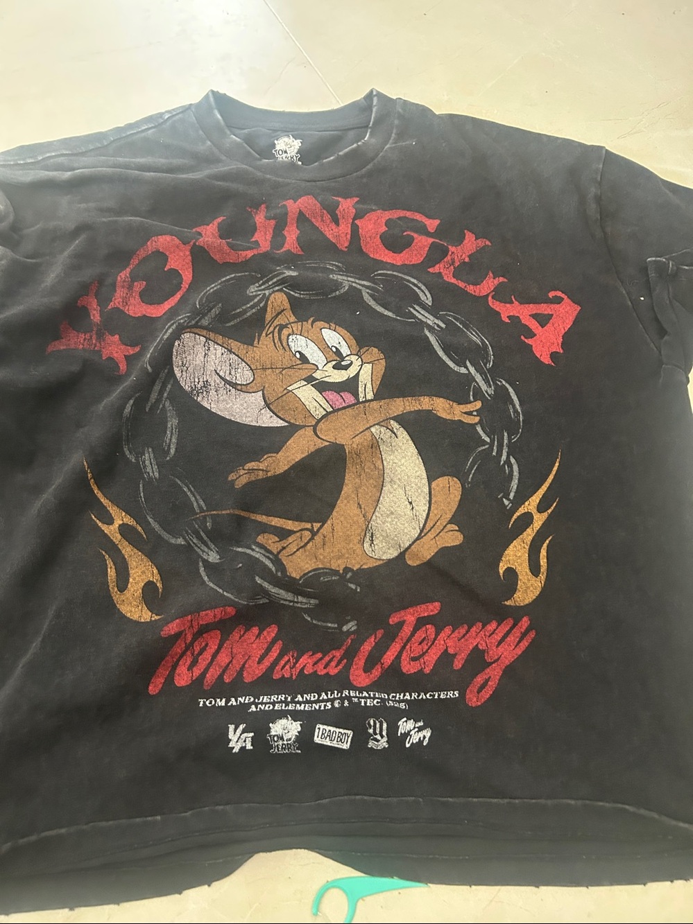 YoungLA Black Graphic Tee with Red Tom & Jerry oversize heavyweight
